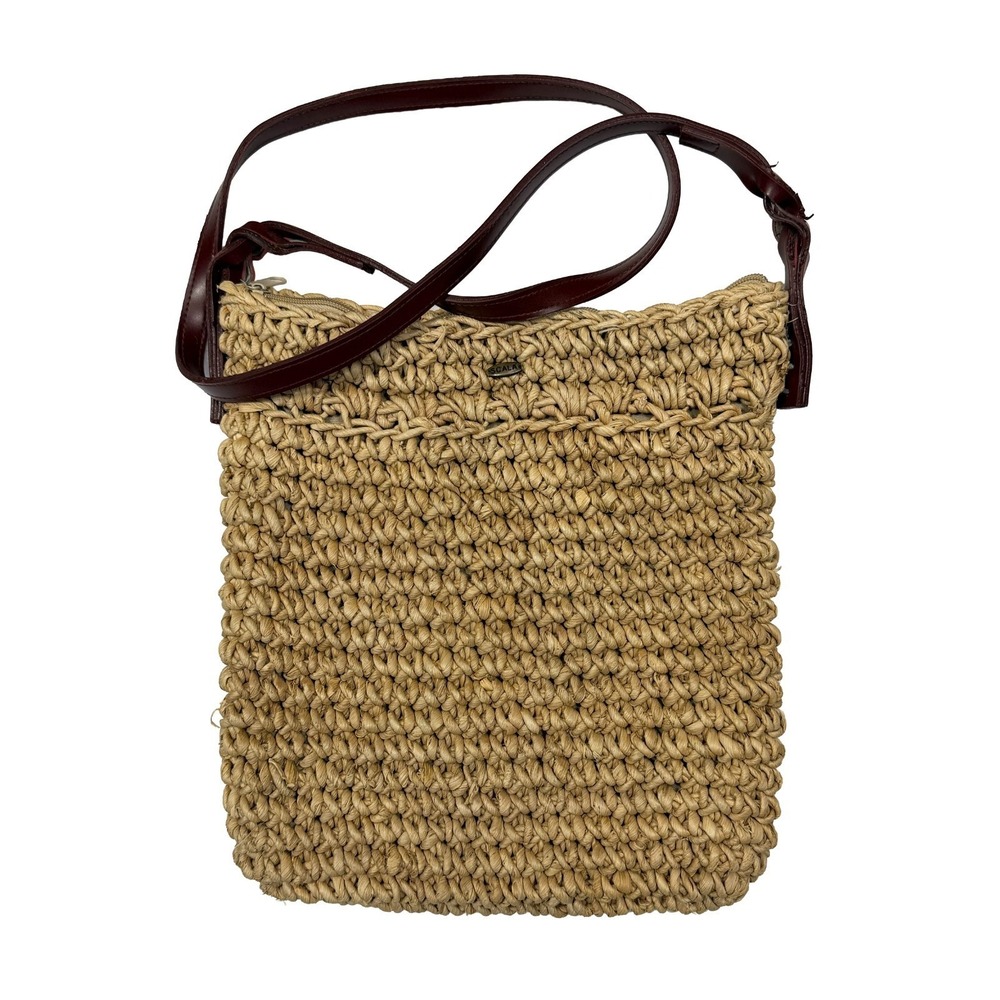 Scala Summer Rattan Woven Purse Beach Bag Crossbody Beach Vacation 13" X 12"